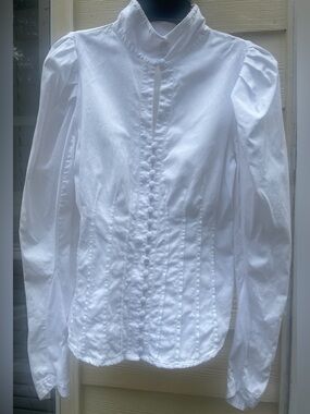 Anne Fontaine White Victorian Corset Bodice  Puff Sleeve Button Down Blouse 38